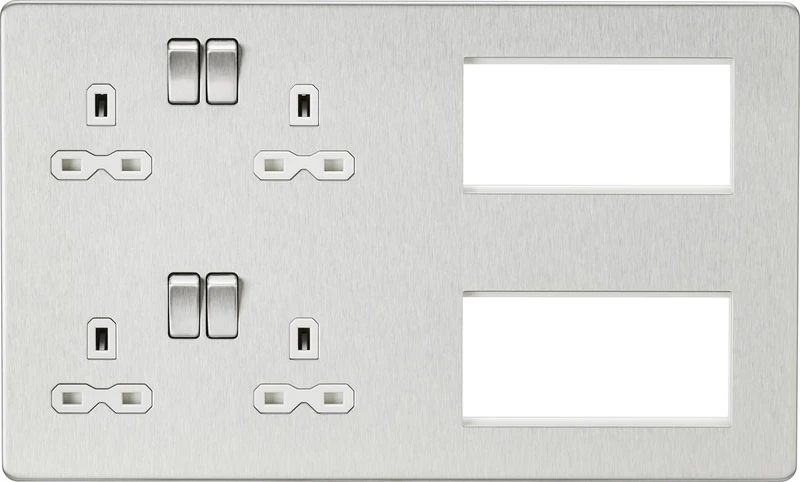Knightsbridge Screwless Combination Plate - Brushed Chrome with White Insert