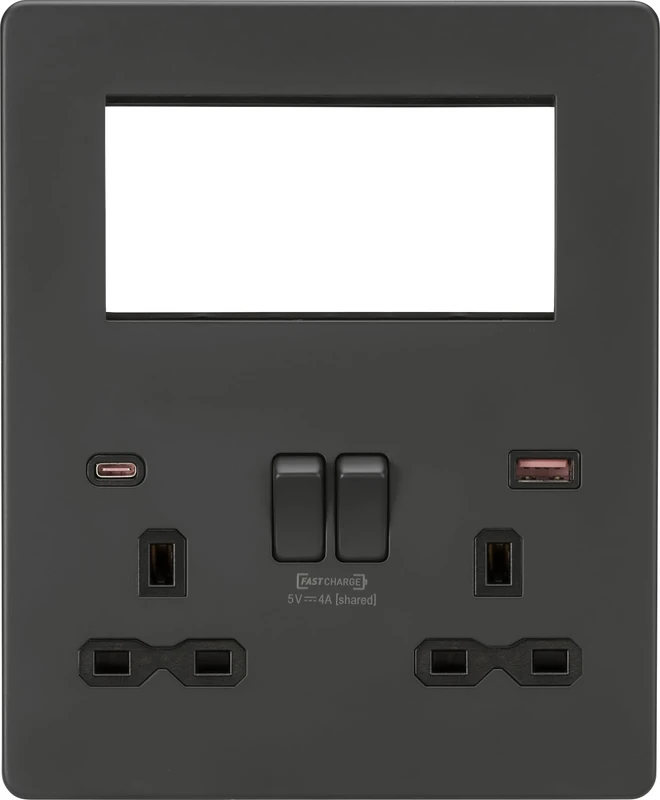 Screwless Small Multimedia Combination Plate with FASTCHARGE - Anthracite