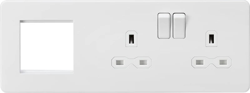 Knightsbridge Screwless 13A 2G DP Socket + 2G Modular Combination Plate - Matt White
