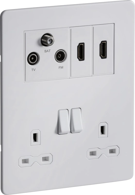 Knightsbridge Screwless Small Multimedia Combination Plate - Matt White