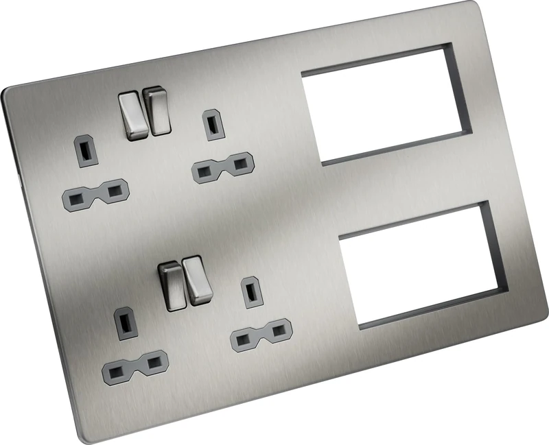 Knightsbridge Screwless Combination Plate - Brushed Chrome with Grey Insert