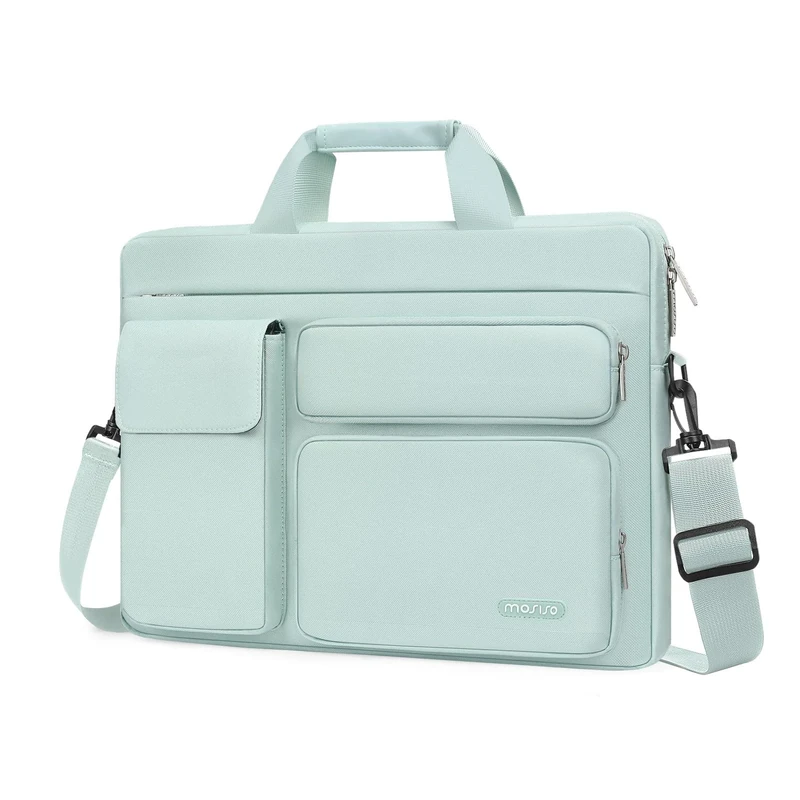 MOSISO Laptop Bag 16 inch, 15-15.6 inch Computer Shoulder Bag Compatible with MacBook Air 15 M4 M3 M2/Pro 16 M4 M3 M2 M1, Notebook &2 Raised&1 Flapover&1 Horizontal Pocket&Handle&Belt, Mint Green