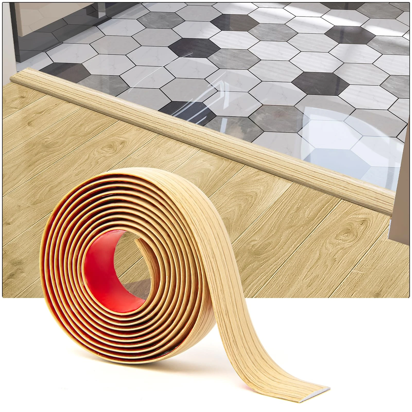 Art3d Self Adhesive Vinyl Floor Transition Strip Laminate Floor Strip Floor Flat Divider Strip for Joining Floor Gaps Carpet Threshold Transition Floor Tiles (4 FT, 1.57in, Aspen Yellow)