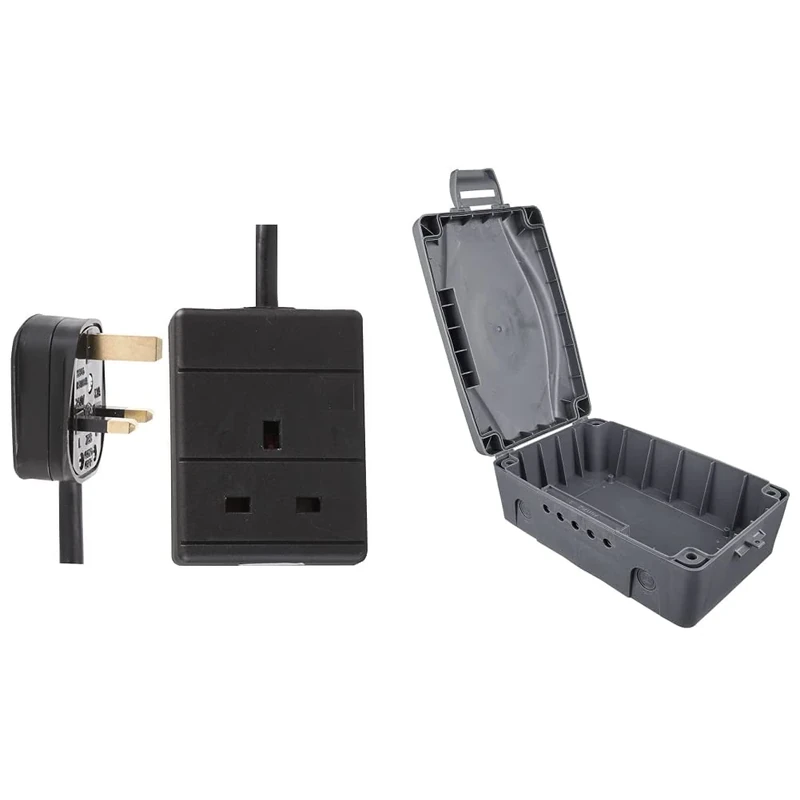 PRO ELEC - Extension Lead, 1 Socket, 20 Metres (Black) & Masterplug WBX-MS Weatherproof Electric Box for Outdoors, 345 x 220 x 126.5 mm, Grey