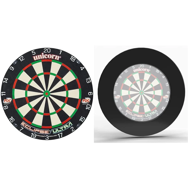 Unicorn Eclipse ULTRA Dartboard with Sisal, Spider and Clarity, Professional Dart Board Surround - Black