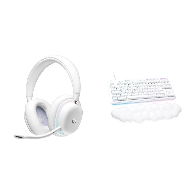 Logitech G G735 Wireless Gaming Headset, Customisable LIGHTSYNC RGB Lighting - White Mist & G713 Wired Mechanical Gaming Keyboard - White Mist
