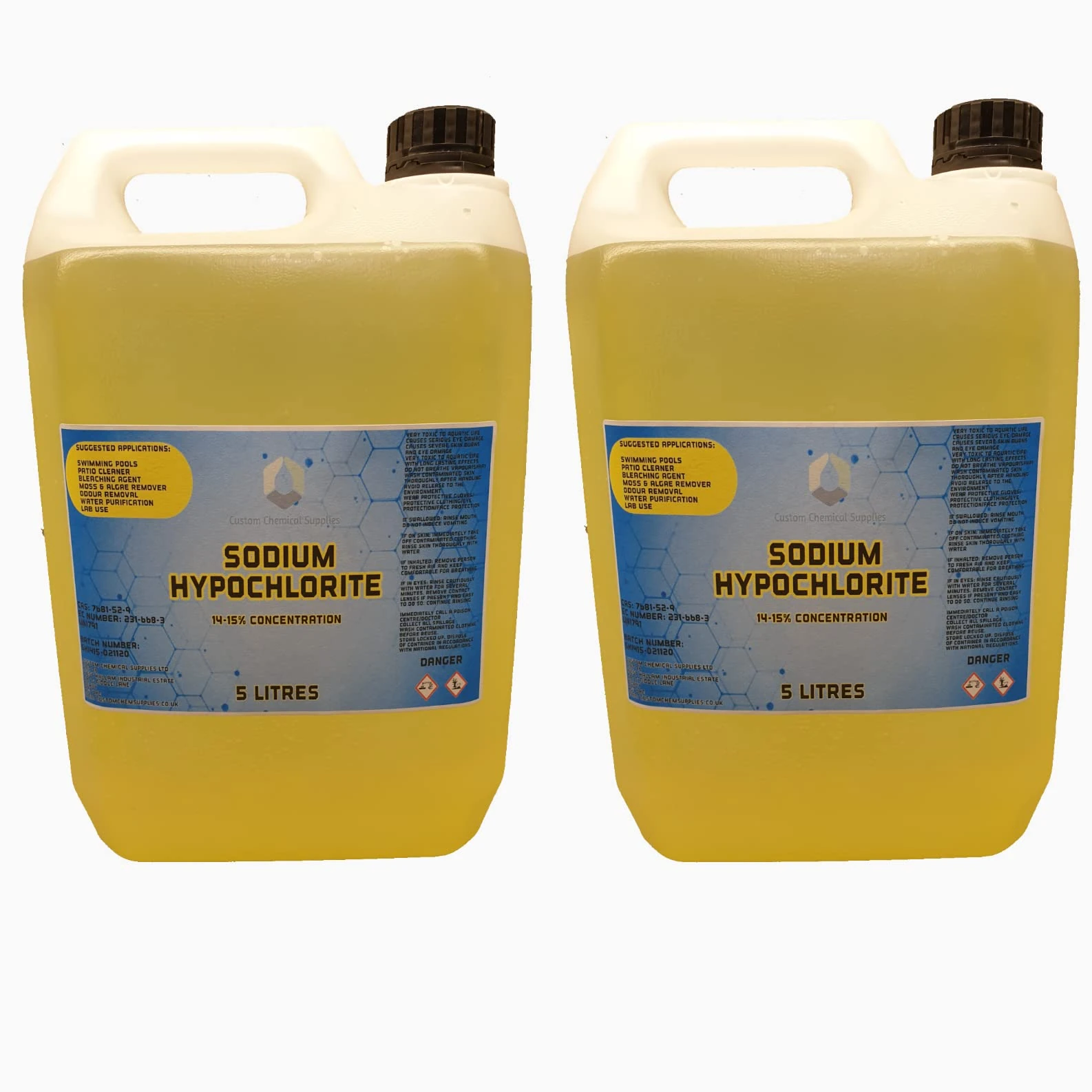 Sodium Hypochlorite Sodium Hypochlorite 10L (2X5L) - High Strength (14-15%) Brick, Driveway & Patio Cleaner - | Bleaching Agent | Odour Removal | Black Spot Removal & More