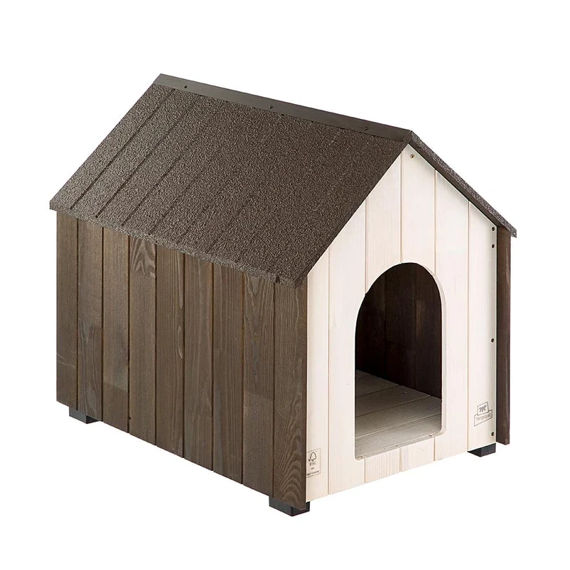 Ferplast KOYA FSC Wooden Dog House - Opening Roof, Sloping, Waterproof & Anti-UV Resin Treatment - Ventilation Grille - Insulating Feet - Finished Door - M, 54.5 x 74.5 xh 66.5 cm