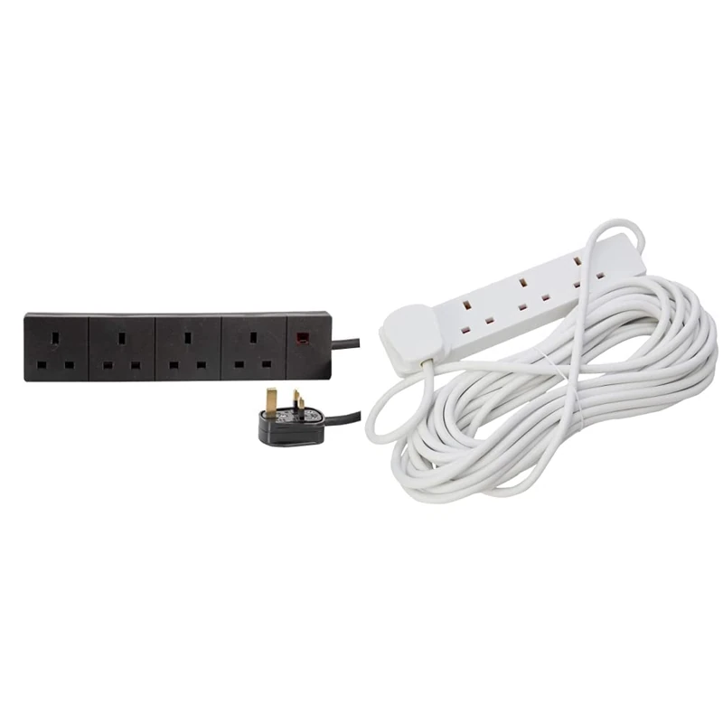 Pro Elec 4 gang 15m extension lead in black & PELB1906 4 Gang Extension Lead White, 10m - Image 1