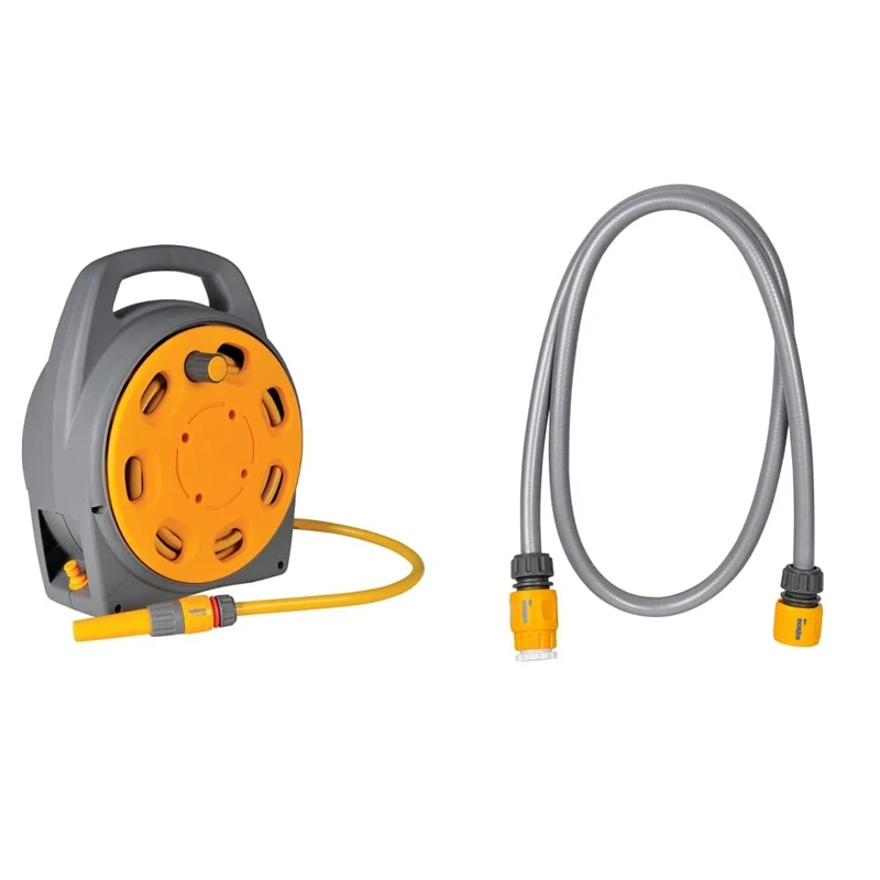 Hozelock 2382D0777 Hose Box with 20m Hose & Connection Set, Grey, Yellow, 21mm x 26.5mm