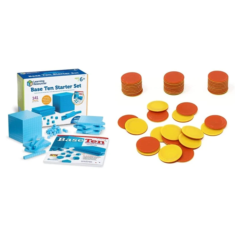 Learning Resources Grooved Plastic Base Ten Starter Set & Two-Colour Counters (Set of 120)