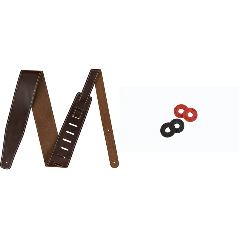 Fender Broken-In Leather Strap, Brown 2.5" & 990819000 Strap Blocks (2 Pair), 2.5 cm*4.0 cm*0.25 cm