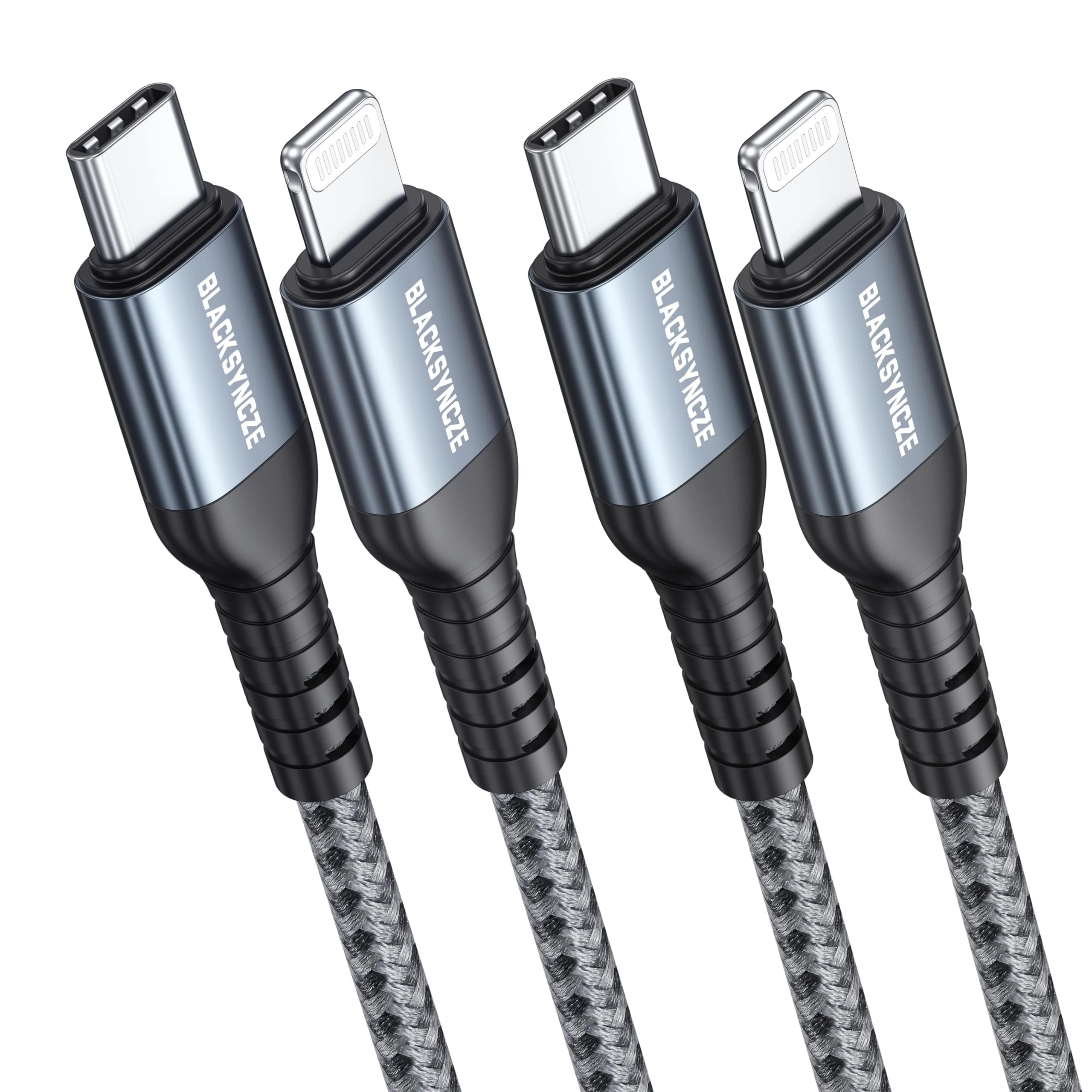 BLACKSYNCZE USB C to Lightning Cable, (2Pack 2M) MFi Certified iPhone Charger Cable Nylon Braided PD Fast Type Charging Lead for 13 12 11 Pro Max Mini XR XS X 8Plus SE 2020, Grey