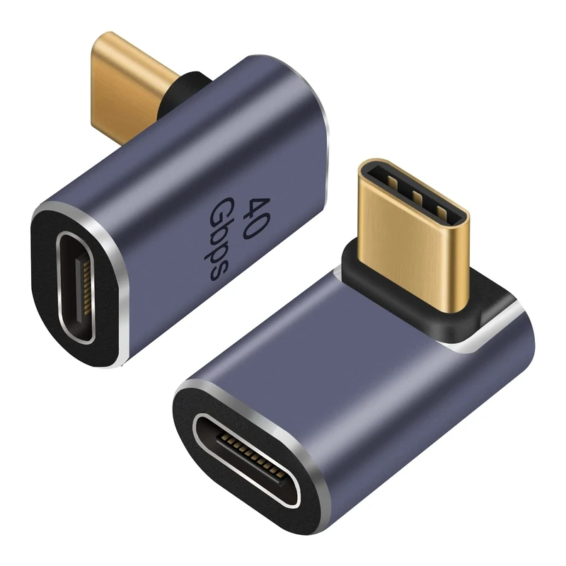 2 Pack USB C 40Gbps Male to Female Adapter - Right Angle 90 Degree 4.0 Type C Data Transfer Connector - Compatible with Samsung, MacBook and More USB-C Devices