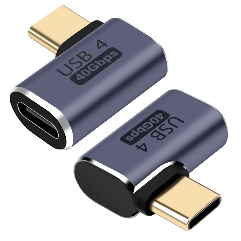 AIYEEN USB C Adapter 40Gbps (2 Pack), USB C Male to Female Adapter Right Angle USB 4.0 Type C Data Transfer Connector Compatible for Samsung, MacBook and More USB-C Devices