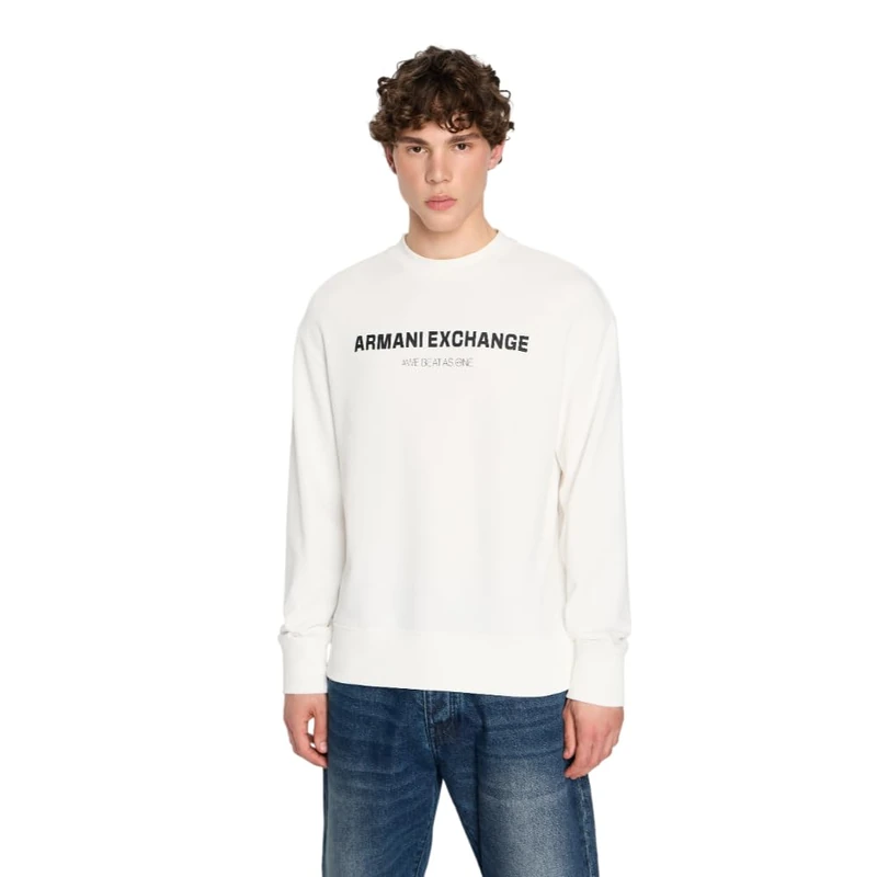 Armani Exchange Men's Limited Edition We Beat As One Capsule French Terry Pullover Sweatshirt, White, S