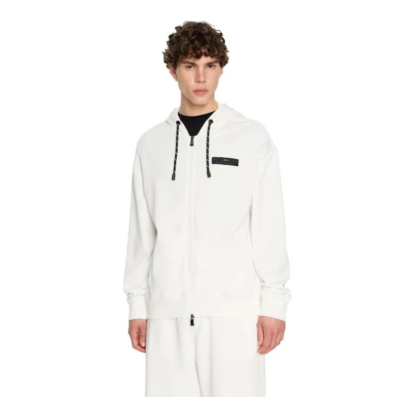 Armani Exchange Men's Limited Edition We Beat As One Capsule French Terry Full Zip Hoodie Hooded Sweatshirt, White, M