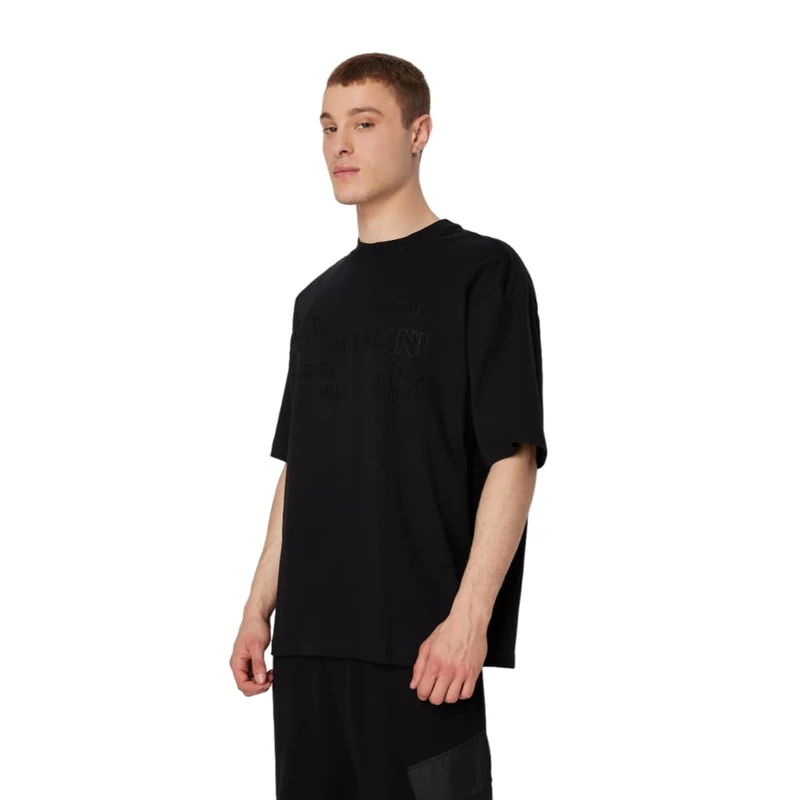 Armani Exchange Men's Oversized Heavy Cotton Jersey Embossed Logo Jumper Polo Sweater, Black, XXL