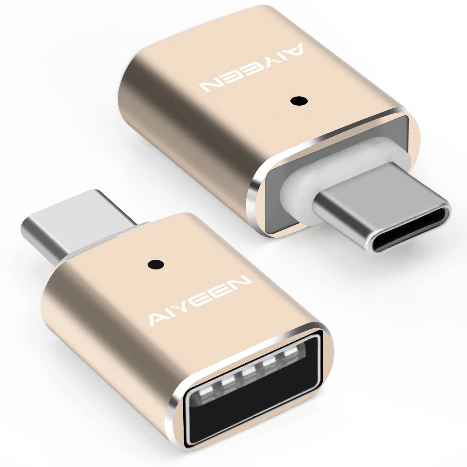 AIYEEN USB C to USB Adapter(2 Pack), USB C Male to USB 3.0 Female Adapter OTG Converter Compatible with MacBook Pro 2019/2018/2017,MacBook Air 2018 and More Type-C Devices, Gold