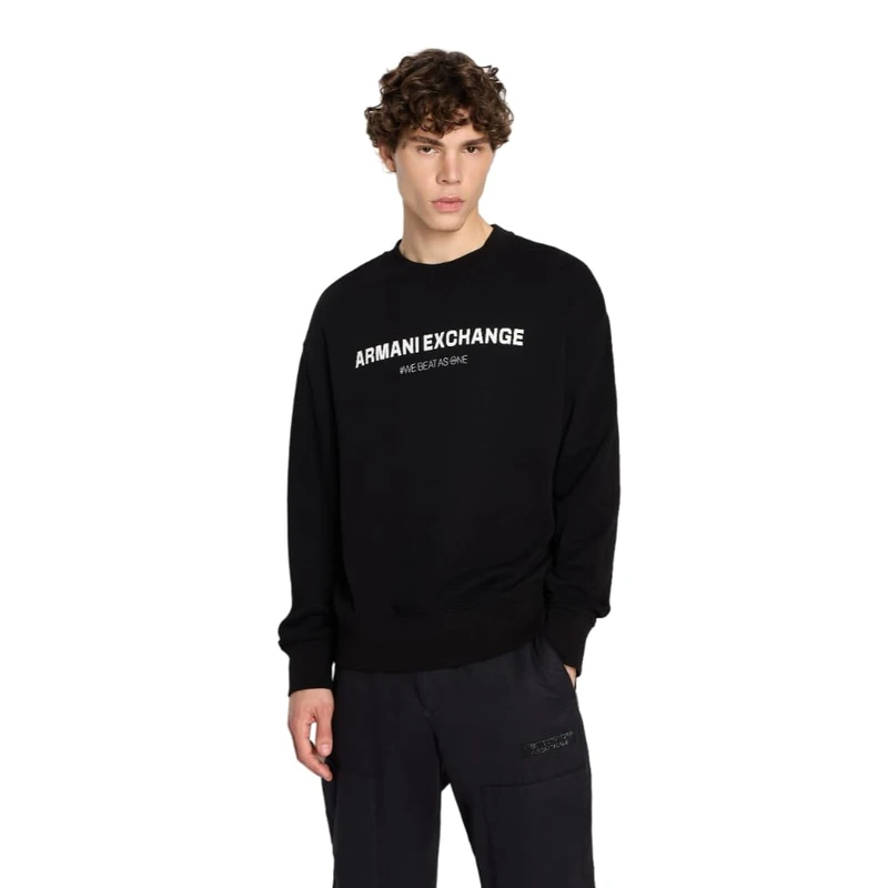 Armani Exchange Men's Limited Edition We Beat As One Capsule French Terry Pullover Sweatshirt, Black, S