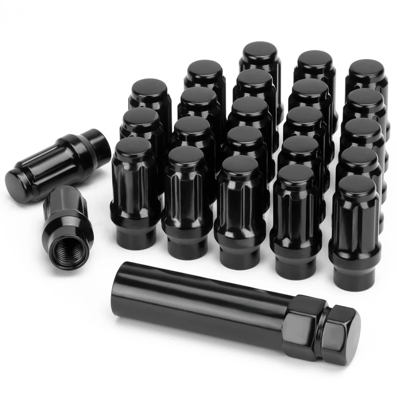 KSP M12x1.5 Extended Lug Nuts, 24PCS 6 Spline Tuner Closed End ET Wheel Lug Nut for Aftermarket Wheels, 12mmx1.5 Bulge Acorn Nuts Replacement for Toyota Tacoma 4runner Tundra with 1 Socket Key Black