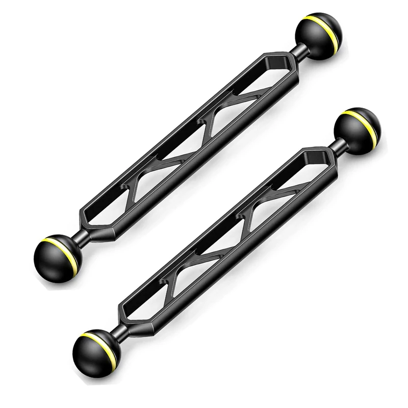 Sea Frogs 2 pieces 8 inch 20.32 cm aluminium double 1 inch ball arm x2 for connecting strobe video light to underwater housing - Image 1