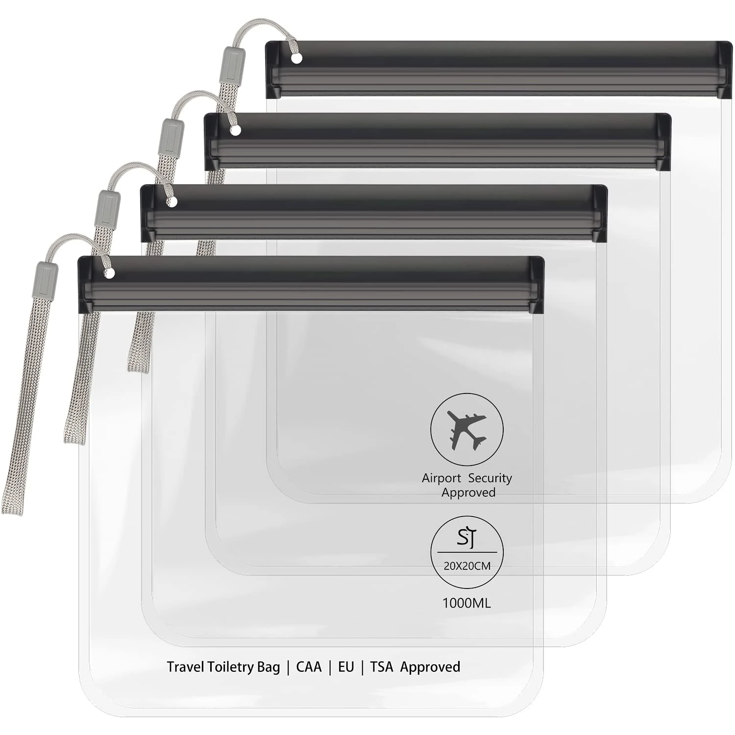 4PC Airport Security Liquids Bags 20X20 cm Clear TSA Approved Security Toiletry Bag Approved Hand Luggage Regulations Waterproof Liquids Wash Bags Travel Accessorie Holiday Essentials for Women/Men