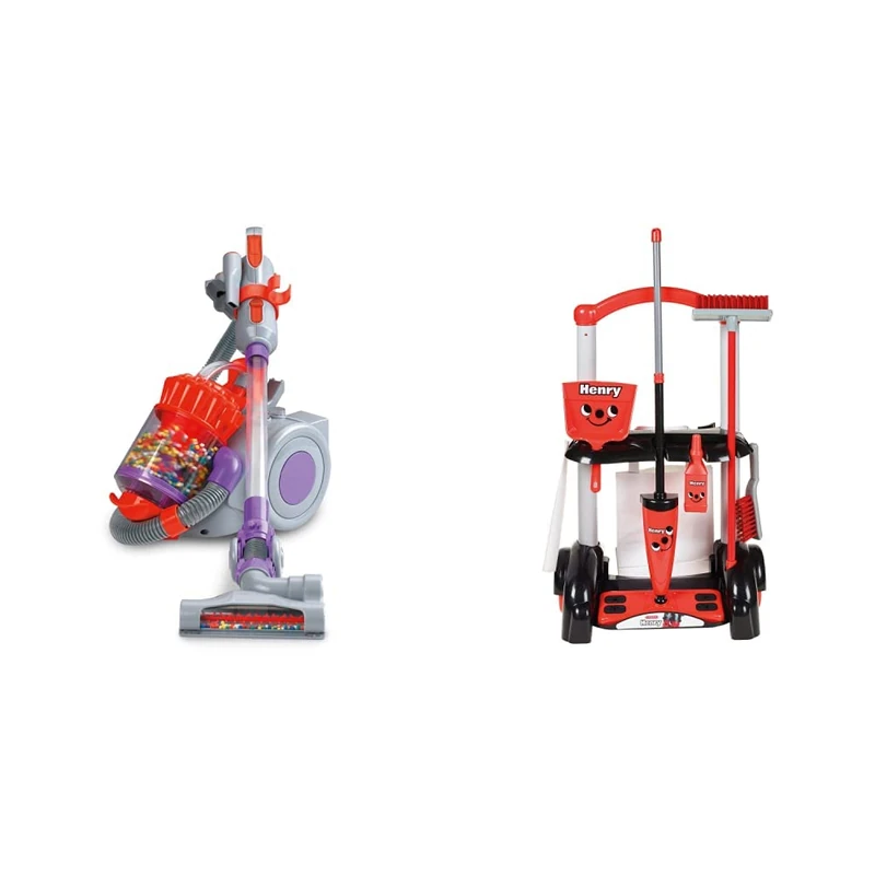 Casdon Dyson DC22 Vacuum Cleaner | Toy Dyson DC22 Vacuum Cleaner & Henry Cleaning Trolley | Henry-Inspired Toy Cleaning Trolley For Children Aged 3+ | Wheels Around From Room To Room!