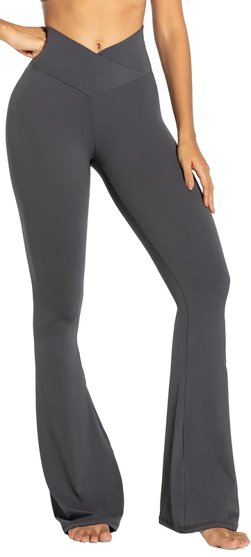 Sunzel Flare Leggings, Crossover Yoga Pants with Tummy Control, High-Waisted and Wide Leg, Dark Grey, XXL