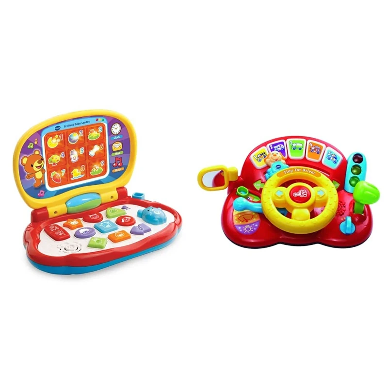 VTech Baby Laptop, Colourful Kids Laptop with LCD Screen & Baby Tiny Tot Driver, Roleplay Steering Wheel for Toddlers, Interactive Driving Toy for Boys and Girls, Pretend Play Toy with Music and Light