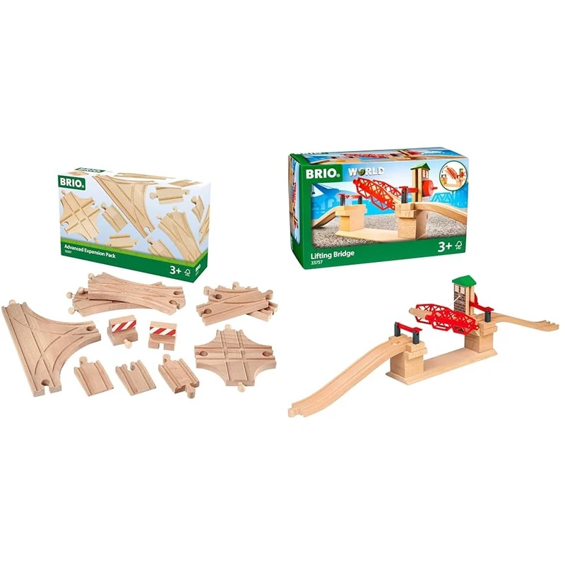 BRIO 33307 Expansion Pack - Advanced Wooden Train Track for Kids Age 3 Years Up - Compatible with all BRIO Railway Sets & Accessories & World Lifting Bridge for Kids Age 3 Years Up