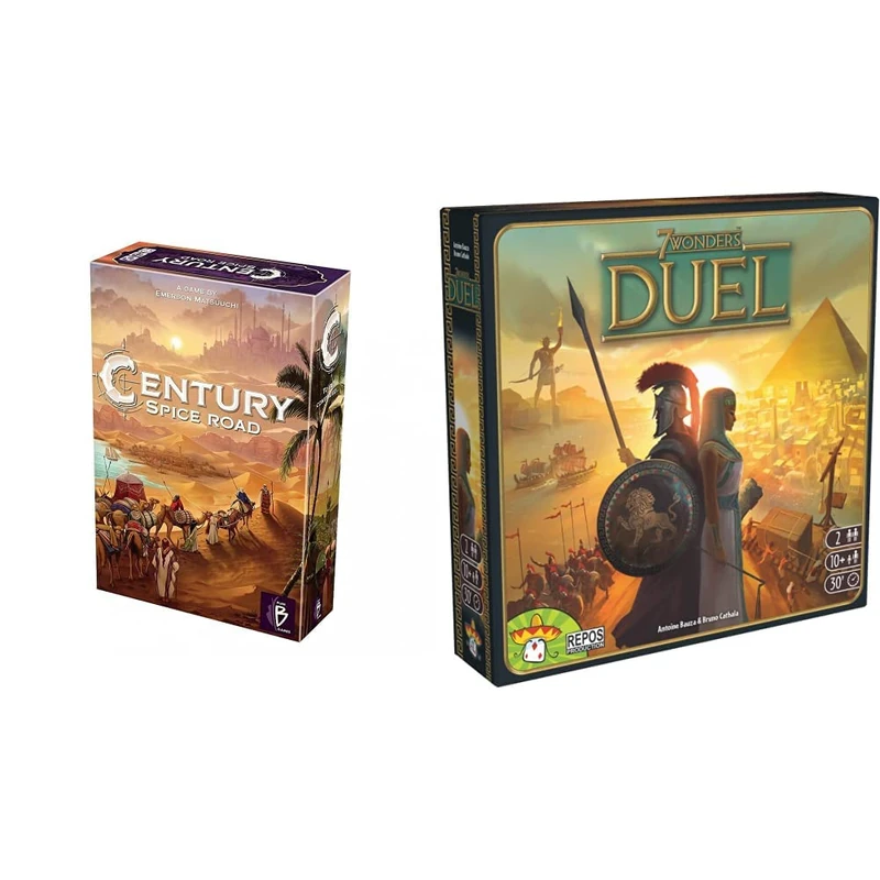 Plan B Games | Century: Spice Road | Board Game | Ages 8+ | 2-5 Players | 30-45 Minutes Playing Time & Repos Production, 7 Wonders Duel, Board Game, Ages 10+, 2 Players 30 Minutes Playing Time