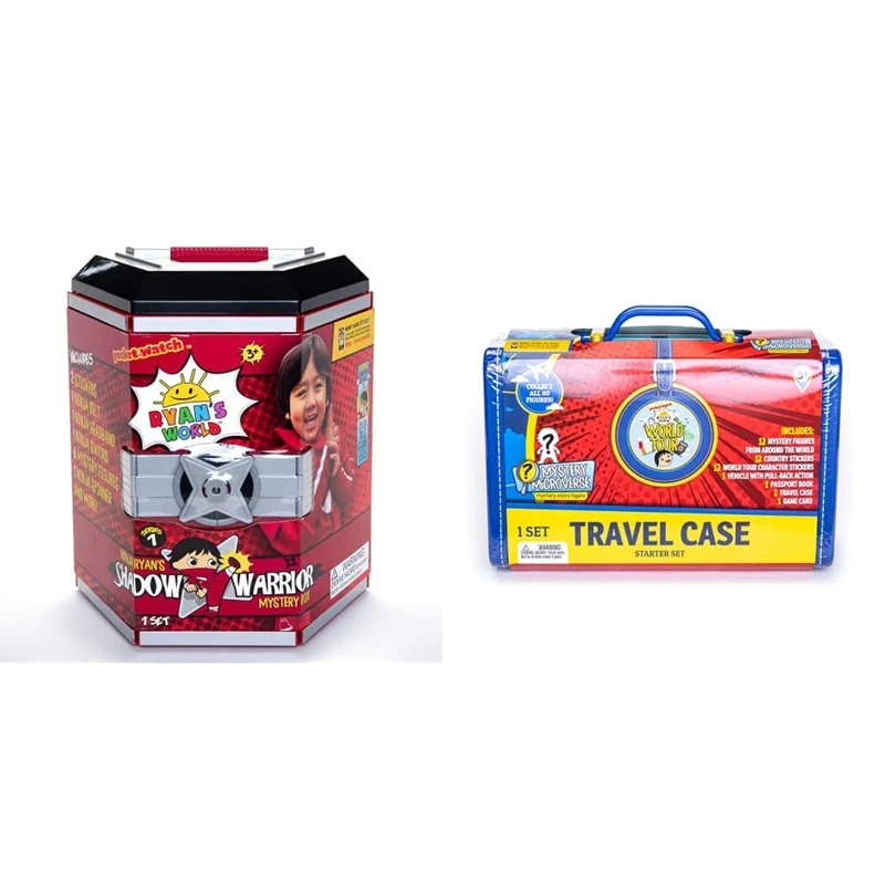 RYAN'S WORLD 200773.002 Warrior Case with Exclusive Figures and Ninja Themed Toys, Multi & 919144.002 Tour Suitcase Includes 12 Micro Figures, Exclusive Vehicle and Stickers for Ages 3+, Multicolor