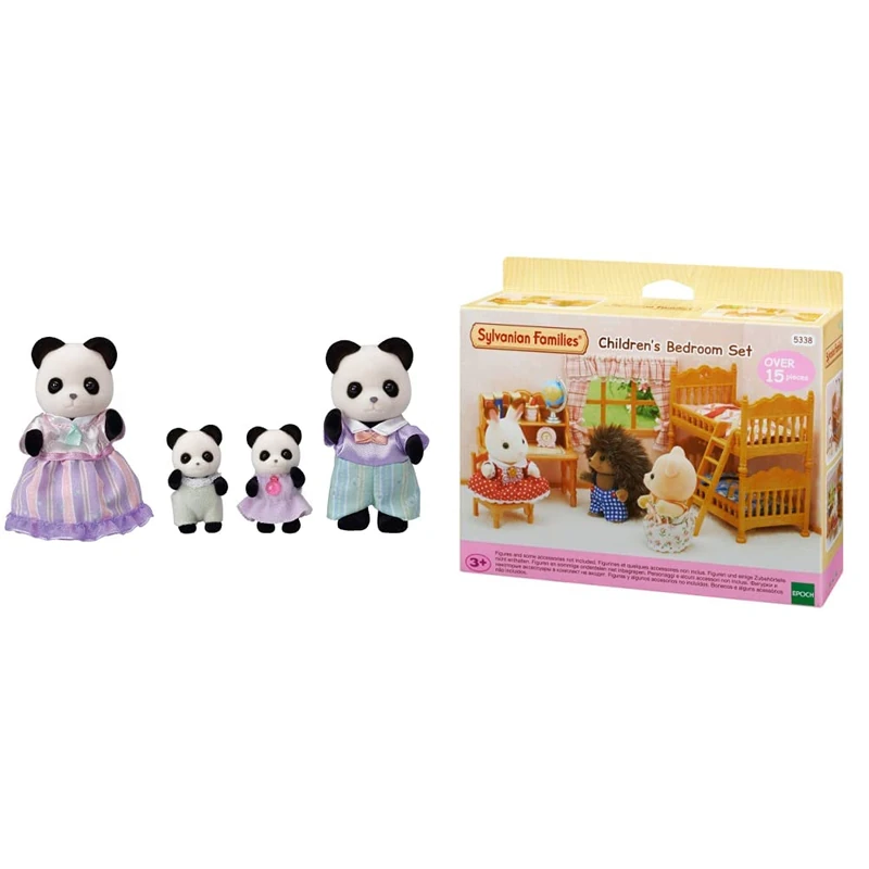 Sylvanian Families Pookie Panda Family & 5338 Children's Bedroom Set, Multicolor