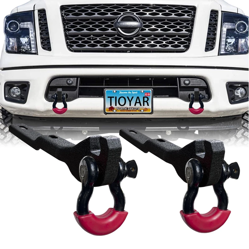 TIOYAR Front Tow Hook Mount Bracket and D-Ring Compatible with 2017-2021 Nissan Titan RS149, Black Steel, Powder Coated, Tow Hook Mount