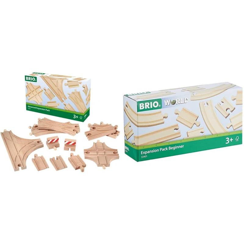 BRIO 33307 Expansion Pack - Advanced Wooden Train Track for Kids Age 3 Years Up & World Expansion Pack - Beginner Wooden Train Track for Kids Age 3 Years Up