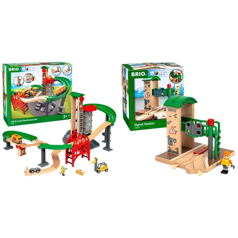 BRIO Railway Lift & Load Warehouse Set & Signal Station - Compatible With All Trains & Accessories, Age 3+