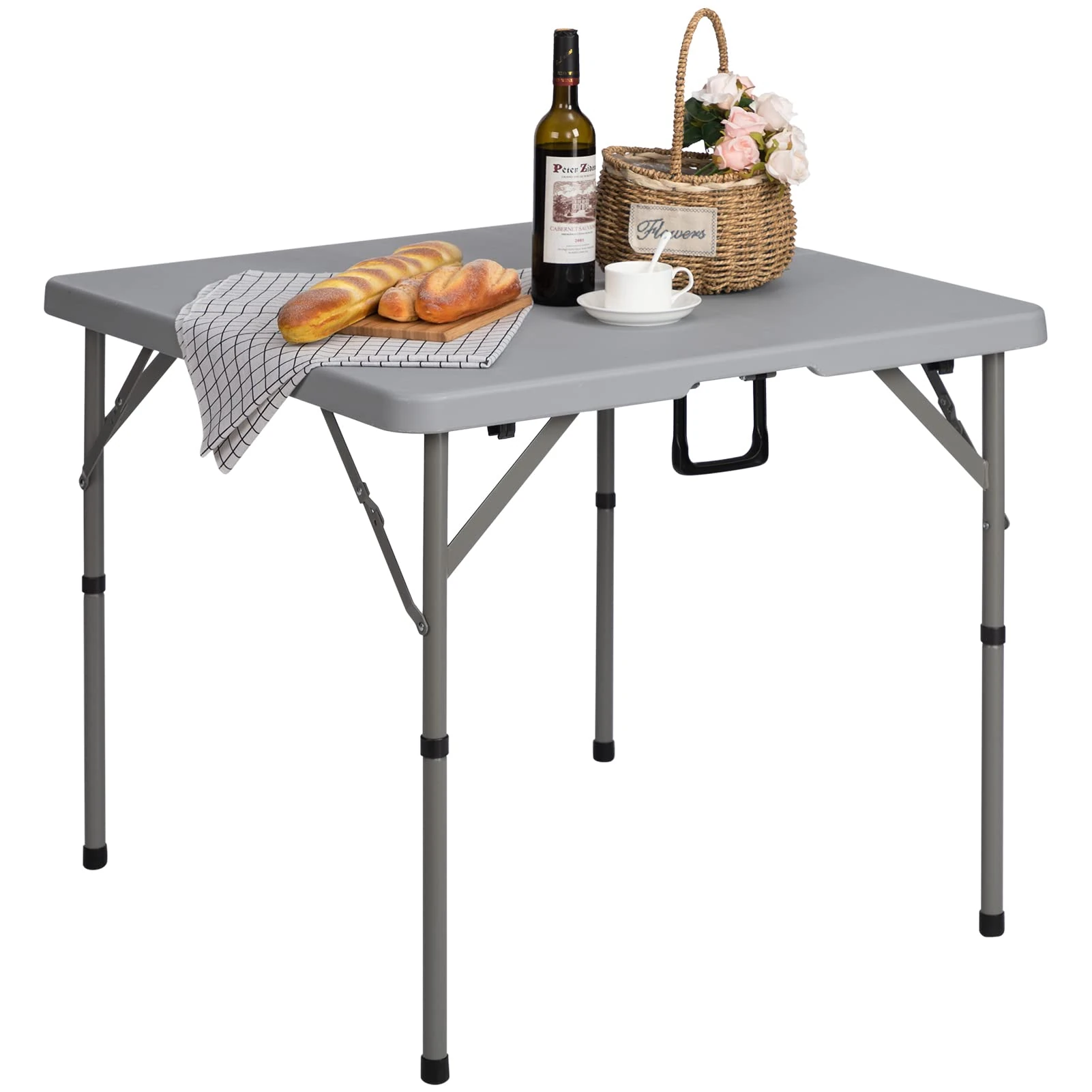 HollyHOME Square Folding Table 2.8FT/87cm Garden Table Foldable Dining Table for Camping Picnic Balcony Portable Plastic Trestle Table for Party BBQ Catering Kitchen Outdoor Indoor, Grey