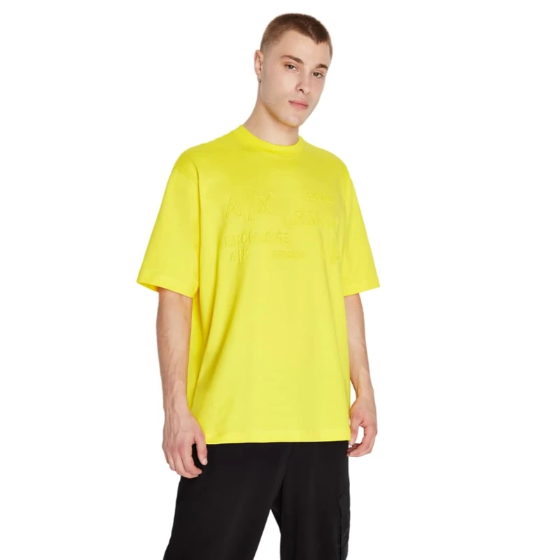Armani Exchange Men's Oversized Heavy Cotton Jersey Embossed Logo Jumper Polo Sweater, Gelb, XS - Image 1