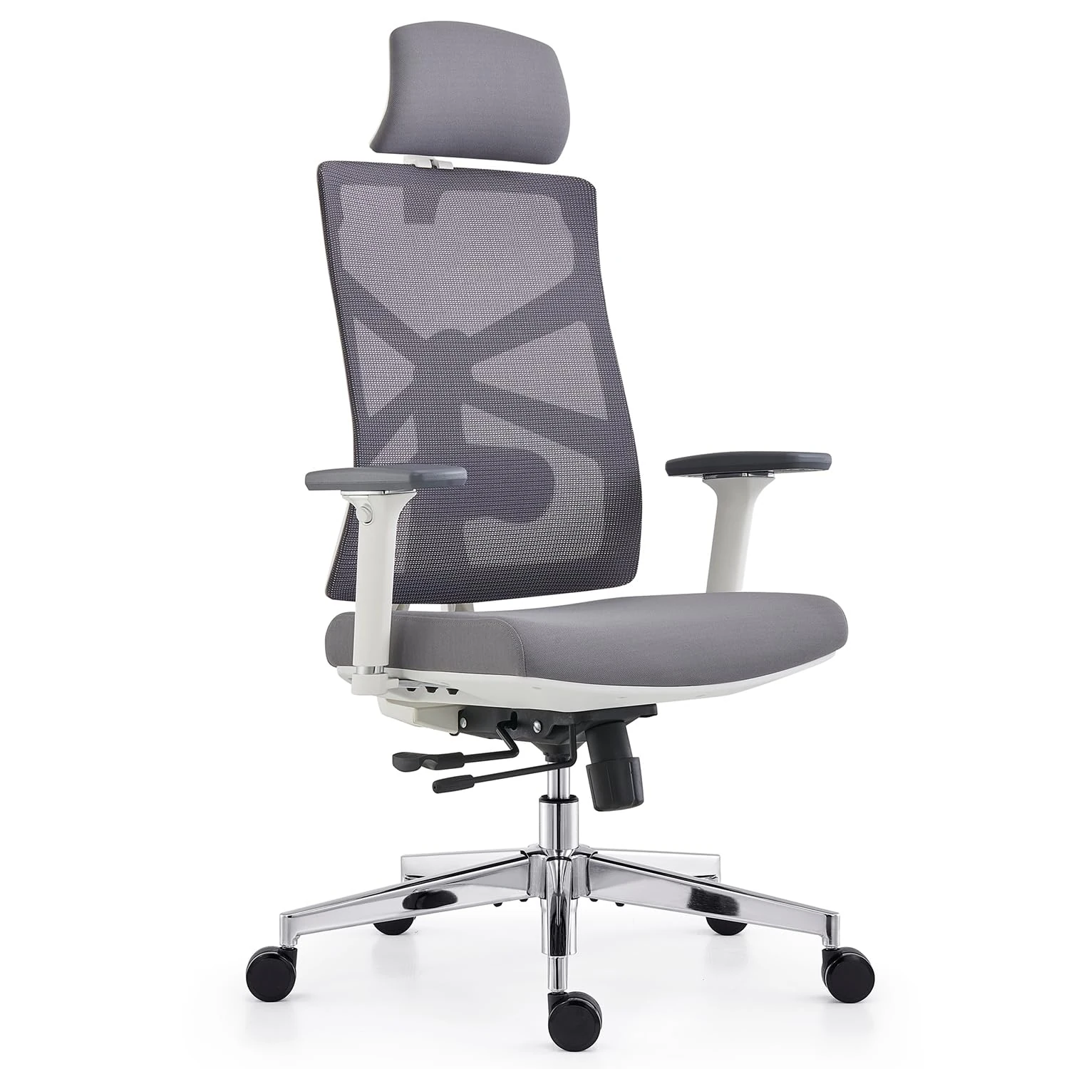 HOLLUDLE Ergonomic Office Chair with Adaptive Backrest, High Back Computer Desk Chair with 4D Armrests, Adjustable Seat Depth, Lumbar Support and 2D Headrest, Swivel Task Chair, White