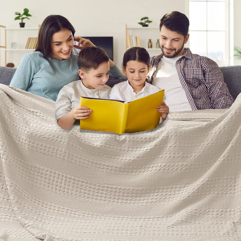 PHF 100% Cotton Waffle Blanket Oversized King 120"x120", Lightweight Breathable Extra Large 10'x10' Summer Blankets for Bed, Giant Big Luxury Aesthetic Woven Bedding for Home Decor, Oatmeal