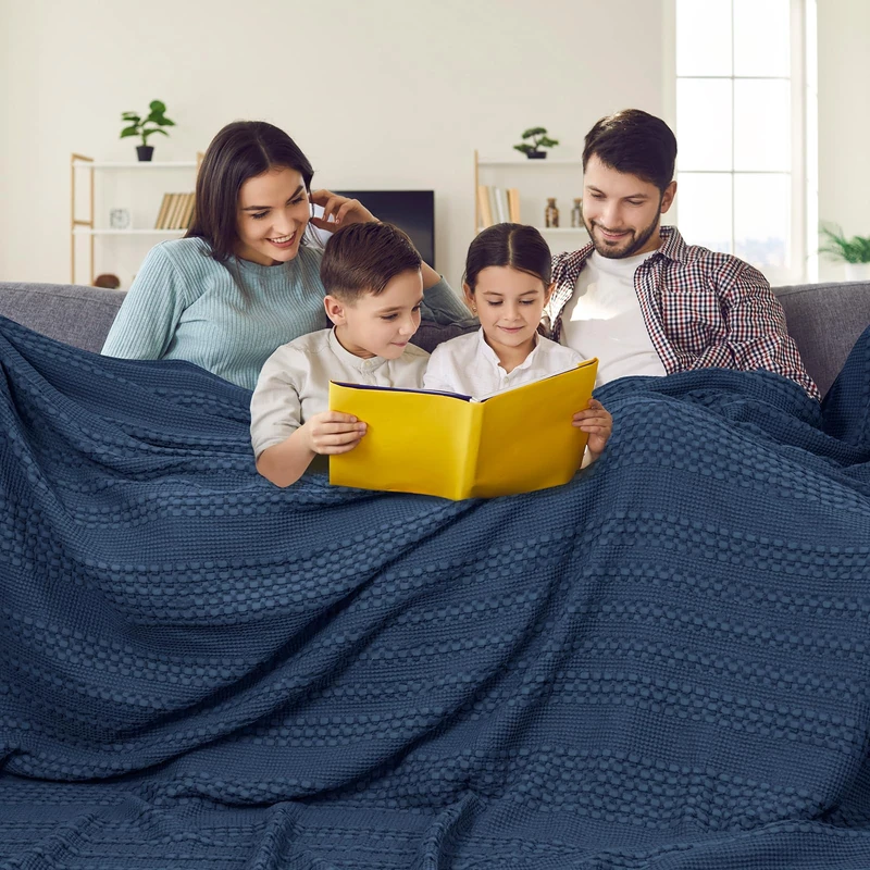 PHF 100% Cotton Waffle Blanket Oversized King 120"x120", Lightweight Breathable Extra Large 10'x10' Blankets for Bed, Giant Big Luxury Aesthetic Woven Bedding for Home Decor, Blue Sapphire