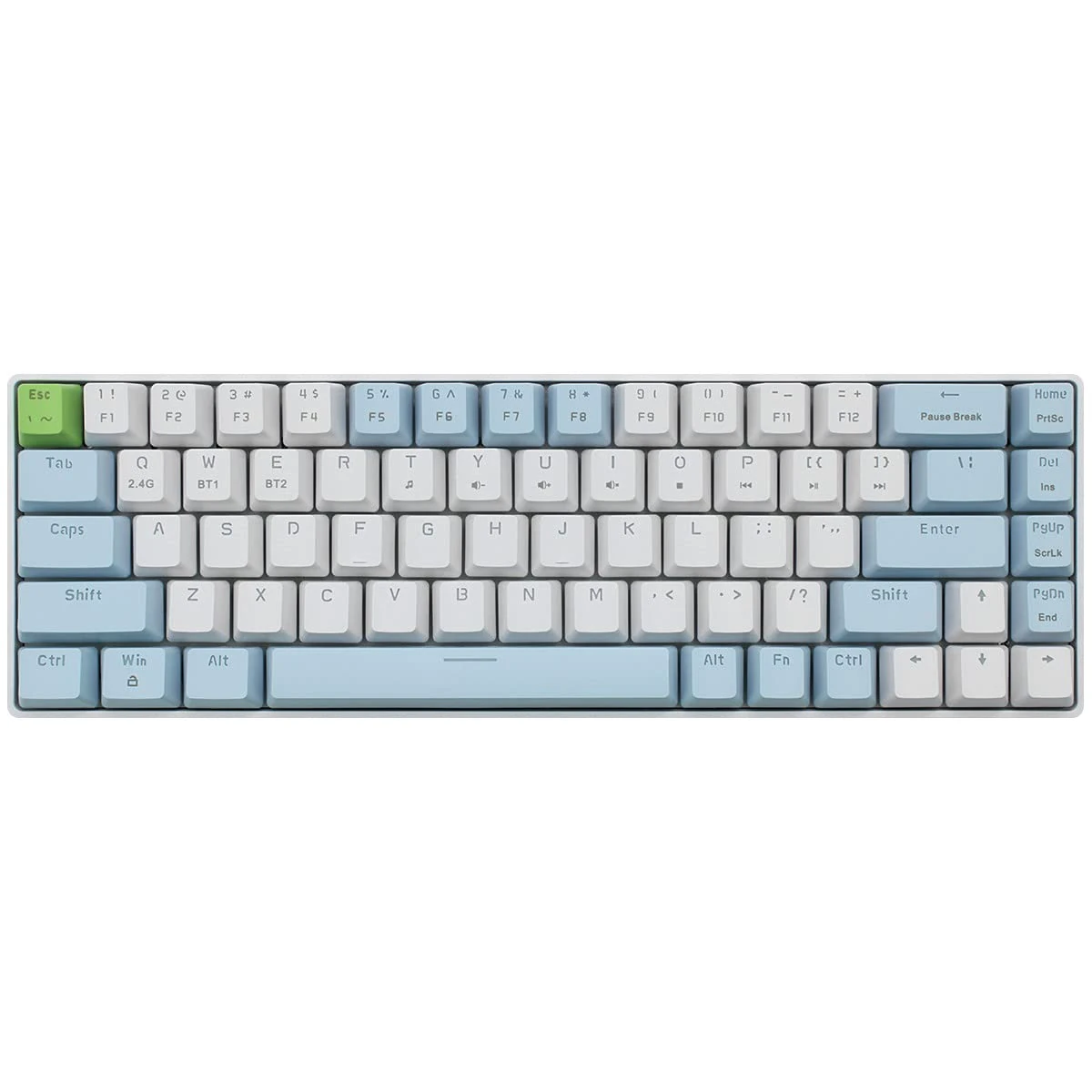 Qisan Mechanical Wireless Gaming Keyboard - 60% Mini Design, 68 Keys, US Layout | Bluetooth | Brown Switches - Blue and White