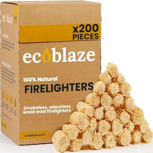Ecoblaze Natural Firelighters - Fire Lighters for BBQ, Pizza Oven, Fire Pits - Wood Wool Fire Starters - Perfect for Garden Life & Camping, Safe, Clean Wax Coated Instant Firestarter