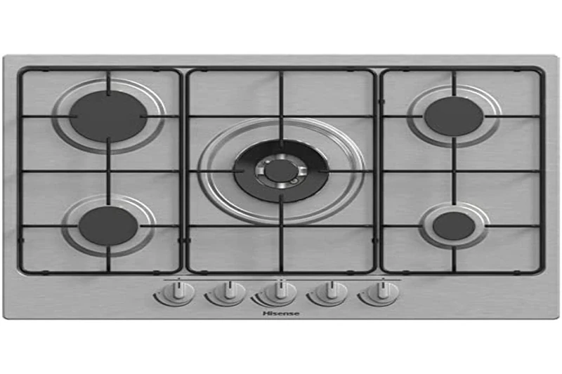Hisense GM772XF Gas Hob, 5 Cooking Zones, Width 70 cm, Double Crown Wok Burner and Glazed Grills, Integrated Ignition, Stainless Steel Anti Imprint