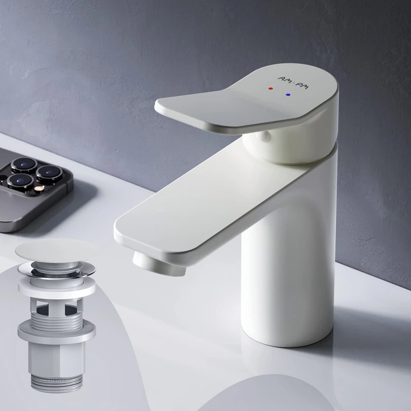 AM.PM Single-Lever washbasin Mixer tap, Brass, White, Mit Ablaufgarnitur - Image 1