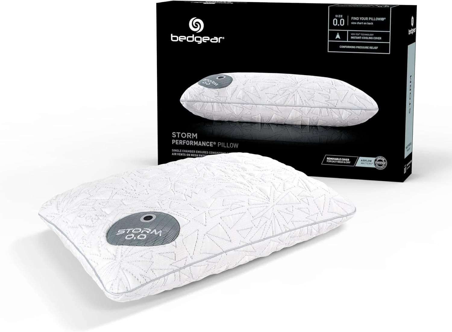 Bedgear Storm Performance Pillow - Size 0.0 - Cooling Bed Pillow for Hot Sleepers - Medium Firmness Pillow for All Sleep Positions, Hypoallergenic, Washable & Removable Cover - 20" W x 26" L x 4.75" H