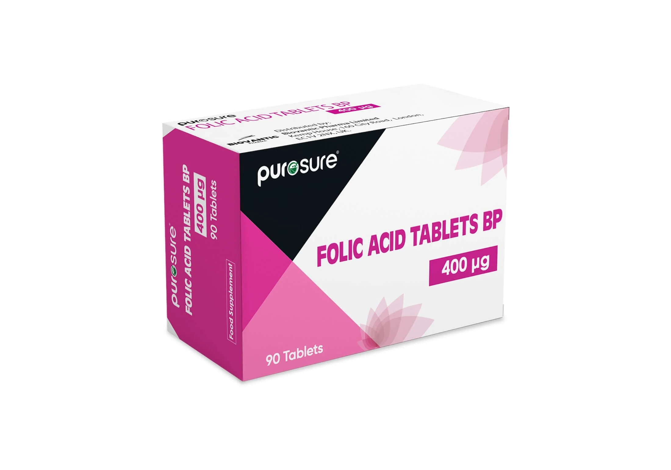 PuroSure Folic Acid Tablets 400 mcg – 90 Tablets - Vitamin B9 Tablets - 3 Month Supply - Pregnancy Care - Normal Function of Immune System & Maternal Tissue Growth During Pregnancy