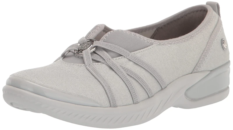 BZees Women's Niche Slip-on Ballet Flat, Silver Shimmer, 8 UK