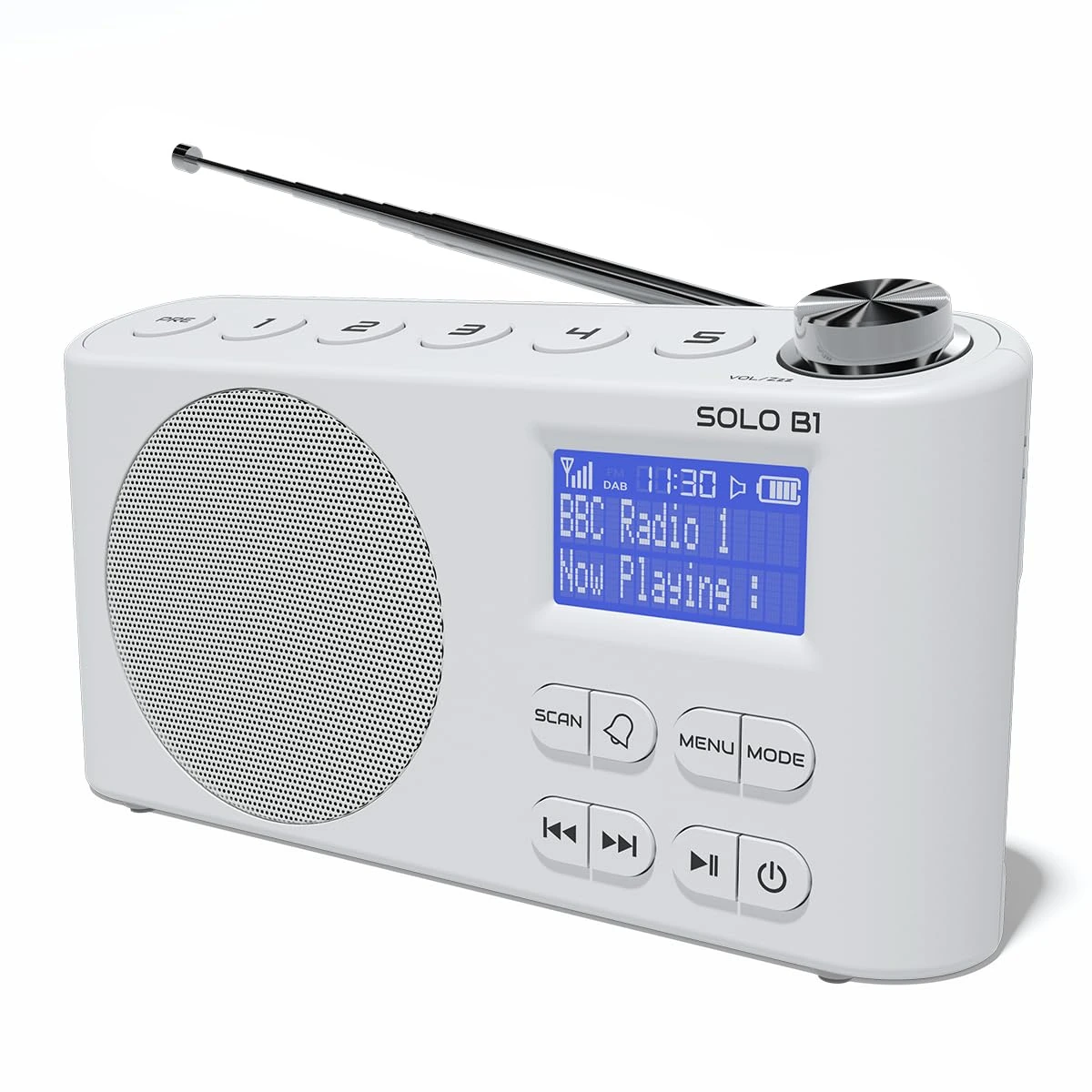 DAB/DAB+ & FM Portable Digital Radio | Bluetooth | Rechargeable Battery | Dual Alarms & Sleep Timer | Perfect for Home, Office or Outdoors | AZATOM Solo B1 (White)